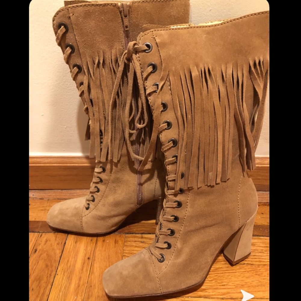 Suede Fringe Nine West Heeled Boots